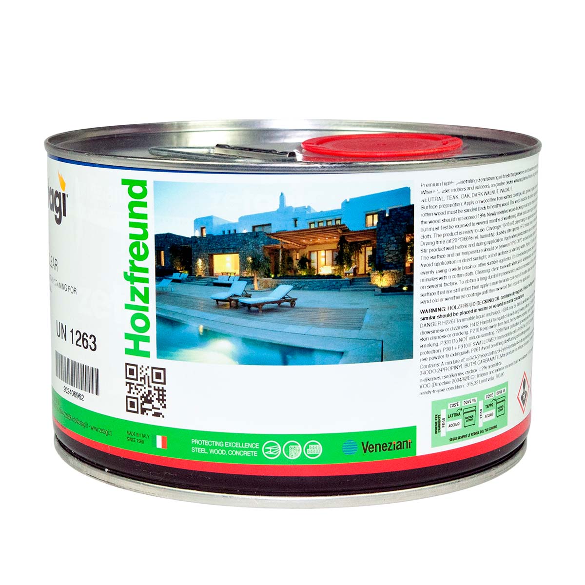 Масло для террас, садовой мебели и других деревянных поверхностей с защитой от ультрафиолета, влаги, грибка и плесени Zetagi Decking Oil из Италии объемом 2,5 л