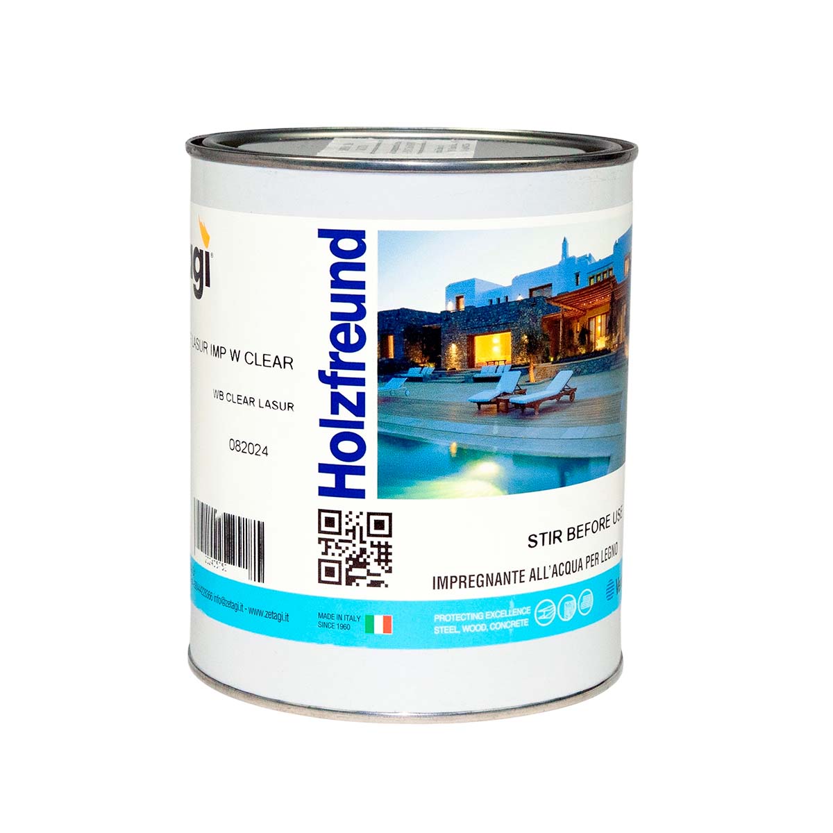 Водорастворимая лазурь-пропитка в виде геля на основе модифицированных акриловых смол для внутренних и наружных столярных работ Zetagi Holzfreund Lasur IMP W из Италии объемом 1 л